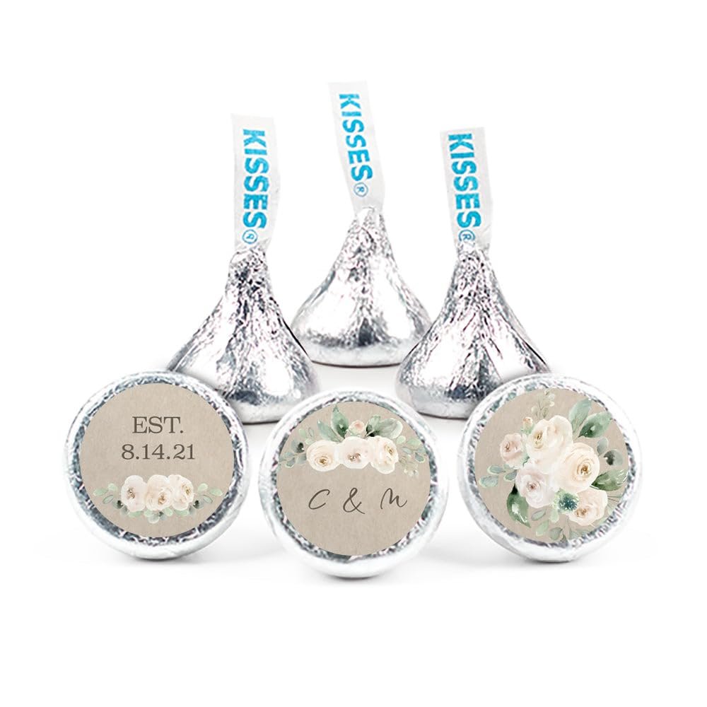 100ct Personalized Wedding Candy Kisses Favors - Candy Included - No Assembly Required - Floral