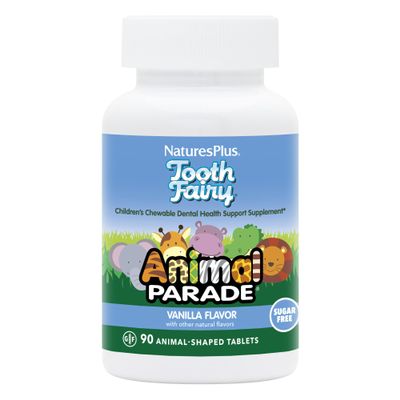 NaturesPlus Animal Parade Tooth Fairy Children's Chewables - Natural Vanilla Flavor - 90 Animal-Shaped Tablets, Pack of 2 - Dental Health Supplement - Vegetarian, Gluten Free - 90 Total Servings