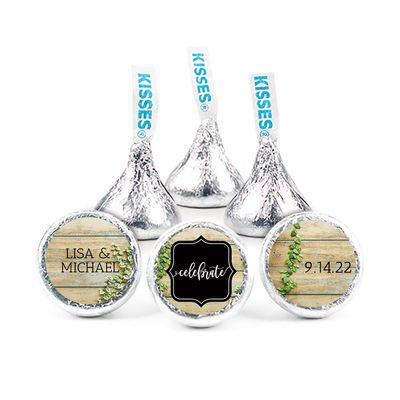 Personalized Wedding Kisses & Stickers (Assembly Required - 1 lb of Candy + 1 Sheet of Stickers) - Rustic Vines