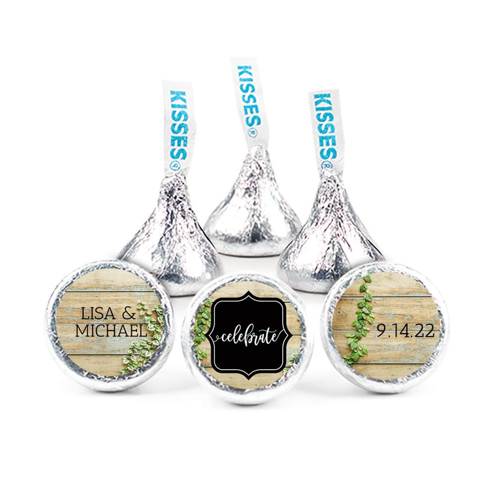 Personalized Wedding Kisses & Stickers (Assembly Required - 1 lb of Candy + 1 Sheet of Stickers) - Rustic Vines