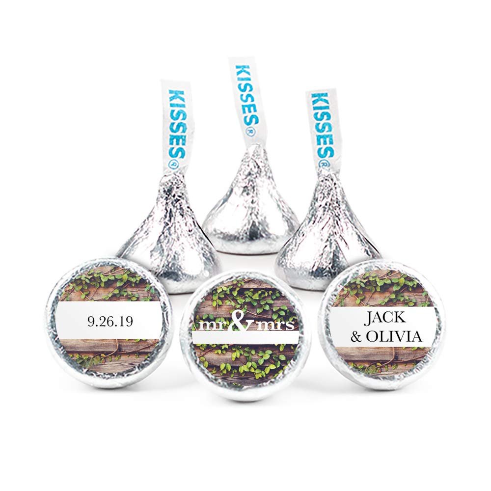 Personalized Wedding Kisses & Stickers (Assembly Required - 1 lb of Candy + 1 Sheet of Stickers) - Rustic Mr. & Mrs.
