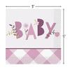 Pink Floral Elephant Beverage Napkins (16 Count) - Elegant & Playful Design for Baby Showers & Parties view 2