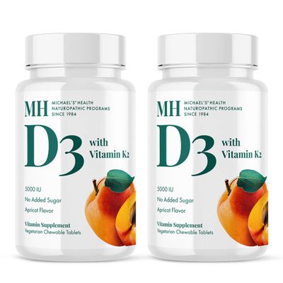 MICHAEL'S Health Naturopathic Programs Vitamin D3 with K2 - 90 Chewable Tablets, Pack of 2 - Apricot Flavor - Skeletal & Immune System Support - No Added Sugar - Vegetarian - 180 Total Servings
