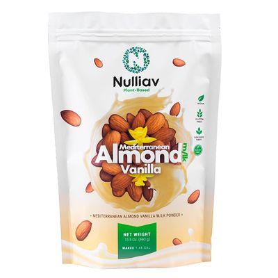 NULLIAV | Almond Milk Powder Vanilla - High Protein Blend with Prebiotic Fiber powder For Gut Health and Digestion - Vegan Plant Based Dairy Free Formula For Lactose Intolerance - 15.5oz Bag Portable Convenient