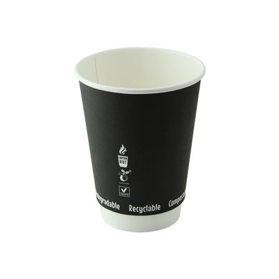 PacknWood 210GCDW20N Double Wall Black Compostable Paper Cup, disposable paper cup, coffee cups, disposable tea cups, dixie cups, paper coffee cups, disposable cups - 20oz D:3.5in H:6.3in - 500 pcs