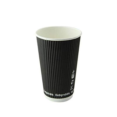 PacknWood 210GCRPLA16N Compostable Rippled Black Cup, disposable paper cup, disposable tea cups, dixie cups, party cups, paper coffee cups, disposable cups,16oz D:3.5in H:5.4in - 500 pcs