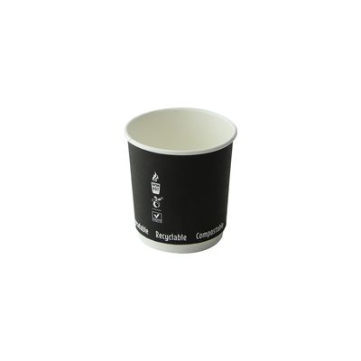 PacknWood 210GCDW4N Double Wall Black Compostable Paper Cup, disposable paper cup, coffee cups, disposable tea cups, dixie cups, paper coffee cups, disposable cups - 4oz D:2.4in H:2.4in - 1000 pcs.
