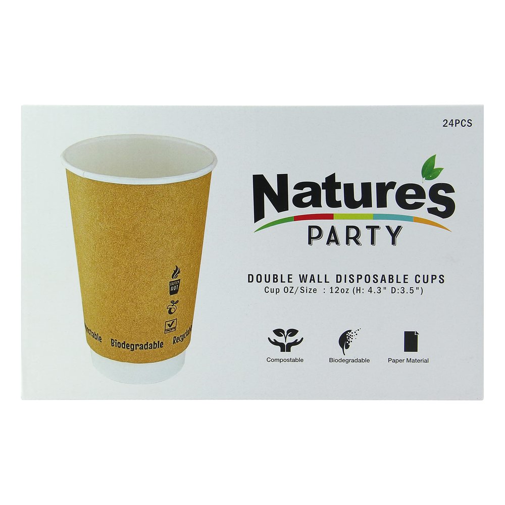 PacknWood 8NPGCDW12KR Double Wall Black Compostable Paper Cup, disposable paper cup, coffee cups, disposable tea cups, dixie cups, paper coffee cups, disposable cups - 12oz D:3.5in H:4.3in - 288 pcs