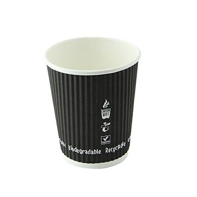 PacknWood 210GCRPLA8N Compostable Rippled Black Cup, disposable paper cup, disposable tea cups, dixie cups, party cups, paper coffee cups, disposable cups, 8oz D:3.1 H:3.6in - 1000 pcs