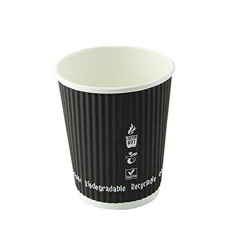 PacknWood 210GCRPLA8N Compostable Rippled Black Cup, disposable paper cup, disposable tea cups, dixie cups, party cups, paper coffee cups, disposable cups, 8oz D:3.1 H:3.6in - 1000 pcs