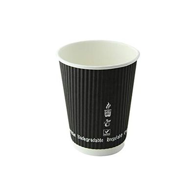 PacknWood 210GCRPLA12N Compostable Rippled Black Cup, disposable paper cup, disposable tea cups, dixie cups, party cups, paper coffee cups, disposable cups,12oz D:3.5in H:4.25in - 500 pcs
