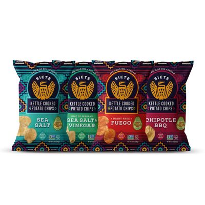 Siete Grain Free Potato Chips - Kettle Cooked | Gluten Free Chips | Vegan Snacks | Non GMO | Variety Pack, Sea Salt, Sea Salt & Vinegar, Fuego, Chipotle BBQ (Pack of 8)