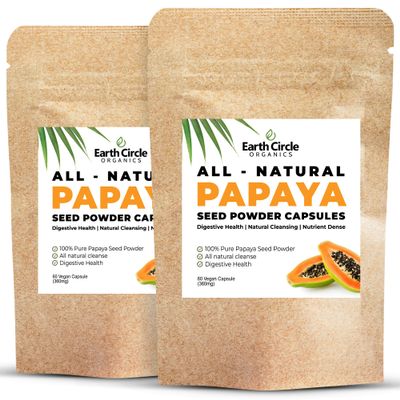 Papaya Seed Powder Capsules  Powerful Papain Supplement with Vitamins A, C, & E & Enzymes for Digestion & Gut Health  360mg/Serving  60 Vegan Capsules per Pack (Pack of 2, 60-120 Day Supply)