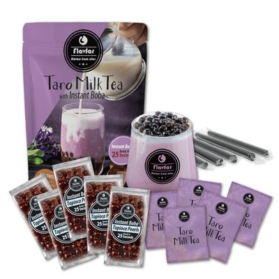 Flavfar Premium Instant Taro Milk Tea Kit with Authentic Brown Sugar Tapioca Boba and Straws | Ready in Just 25 Seconds | Perfect for Home, Parties, and Gift Giving - 5 Servings