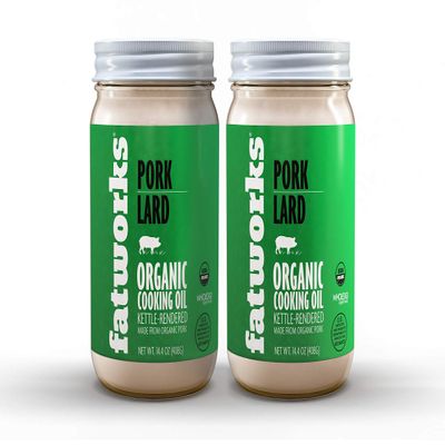 Fatworks, Certified Organic Pork Lard, NON-GMO, USDA 100% Organic for Keto, Paleo Everyday Cooking and Frying, Whole30 Approved, No Preservatives in Glass Jar, 14 OZ