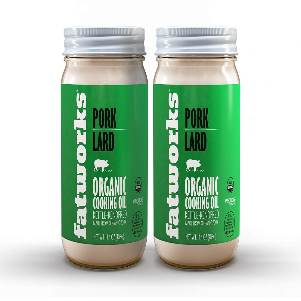 Fatworks, Certified Organic Pork Lard, NON-GMO, USDA 100% Organic for Keto, Paleo Everyday Cooking and Frying, Whole30 Approved, No Preservatives in Glass Jar, 14 OZ