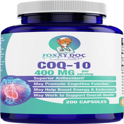 Abundant Life Wellness CoQ10 400 MG Per 2 Caps - Ubiquinone - Excellent Value - Heart, Brain & Cellular Supplement - Energy Support - 200 Caps in Bottle - by Foxxy Doc