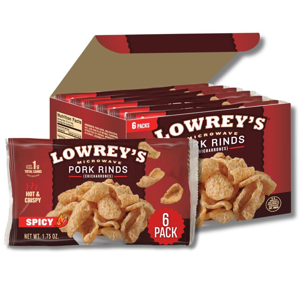 Lowrey's Bacon Curls Microwave Pork Rinds (Chicharrones), Hot & Spicy, 1.75 Ounce (Pack of 6)