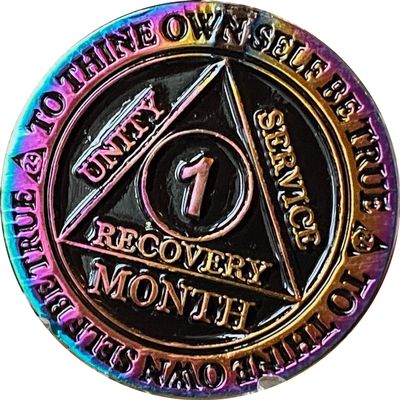 1 Month AA Medallion Reflex Rainbow Plated 30 Day Sobriety Chip