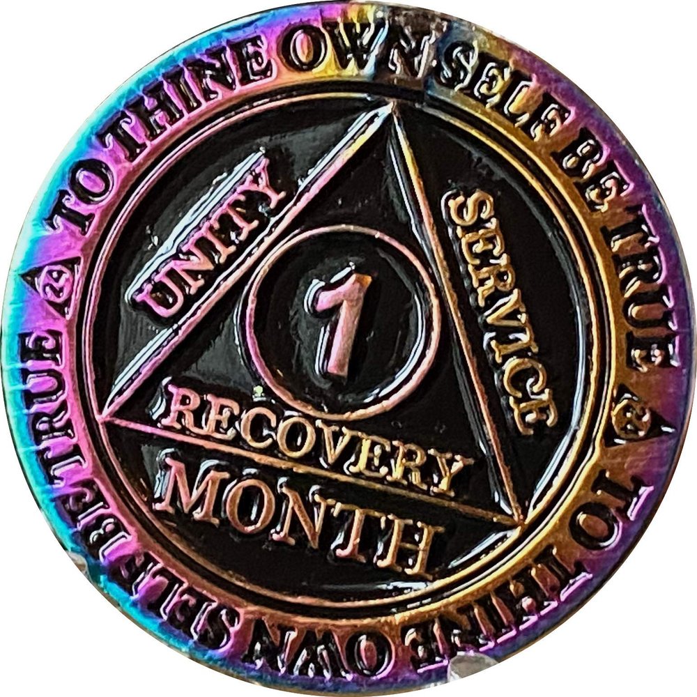 1 Month AA Medallion Reflex Rainbow Plated 30 Day Sobriety Chip