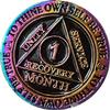 1 Month AA Medallion Reflex Rainbow Plated 30 Day Sobriety Chip view 1