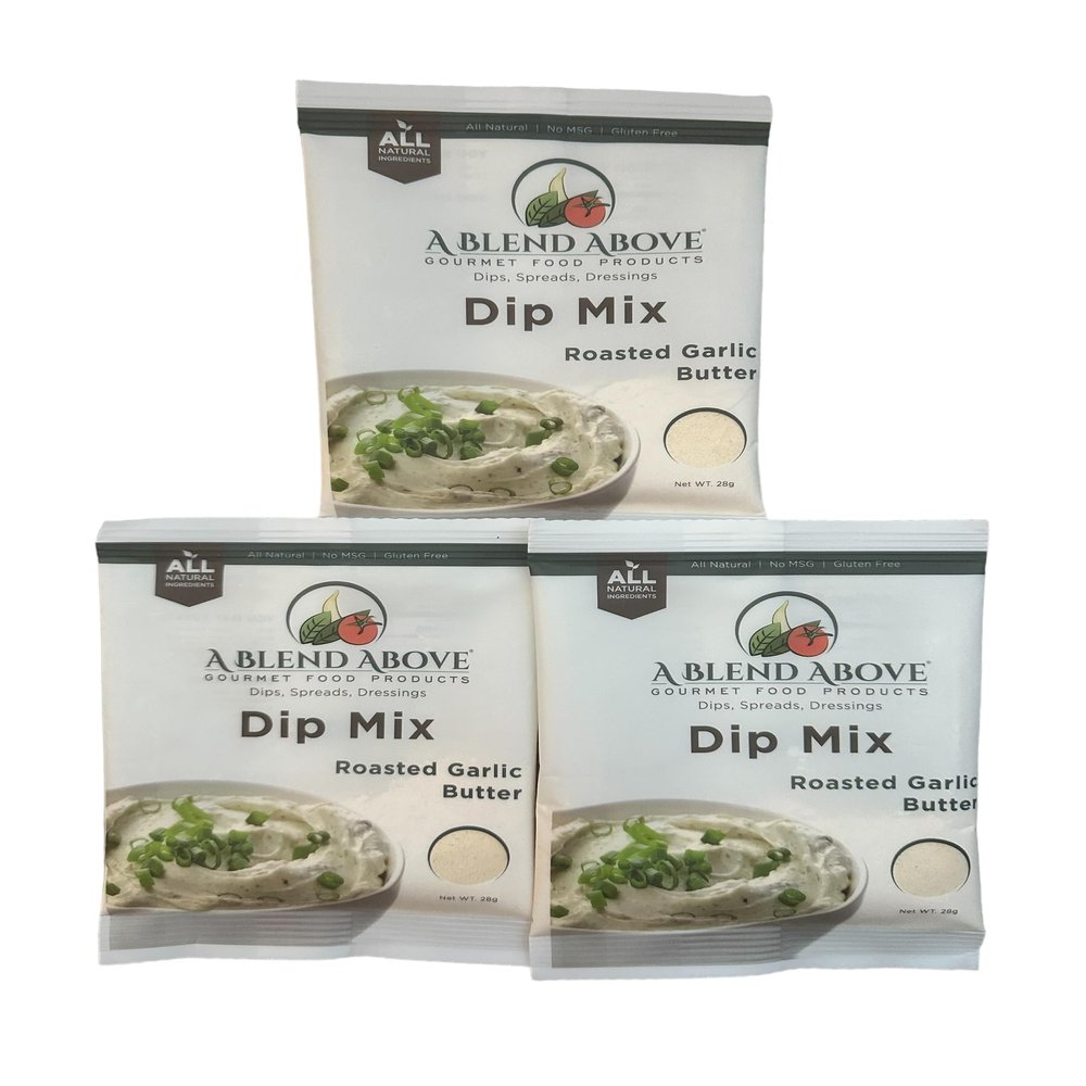 A Blend Above Roasted Garlic Butter Dip Mix Mixed Seasoning Packet (3 Pack), Gluten-Free, No MSG, All Natural, No Preservatives, Vegetable Dip, Keto Friendly, Low Carb, Easy to Make