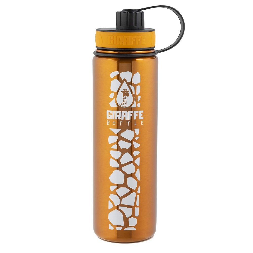 Giraffe Bottle 24oz Stainless Steel Drinking Bottle with Insulated and Direct-Drink Lids, Orange with Giraffe Pattern