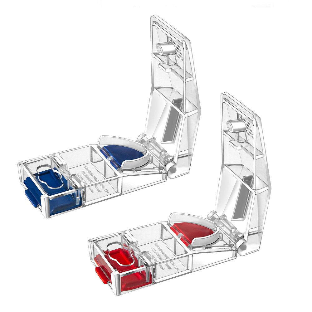 2-PACK MAXSPLIT Pill Splitter - Professional Pill Cutter for Small and Large Pills - Split Pills, Tablets, Vitamins - The Best Pill Splitter with Dispenser - Travel Sized - 2 Count (Red and Blue)