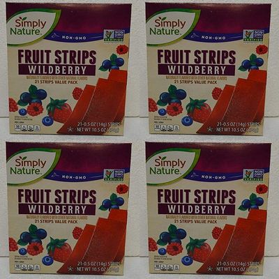 Simply Nature NON-GMO Fruit Strips Raspberry 21 Strips Value Pack Pack of 4