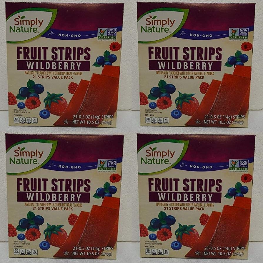Simply Nature NON-GMO Fruit Strips Raspberry 21 Strips Value Pack Pack of 4