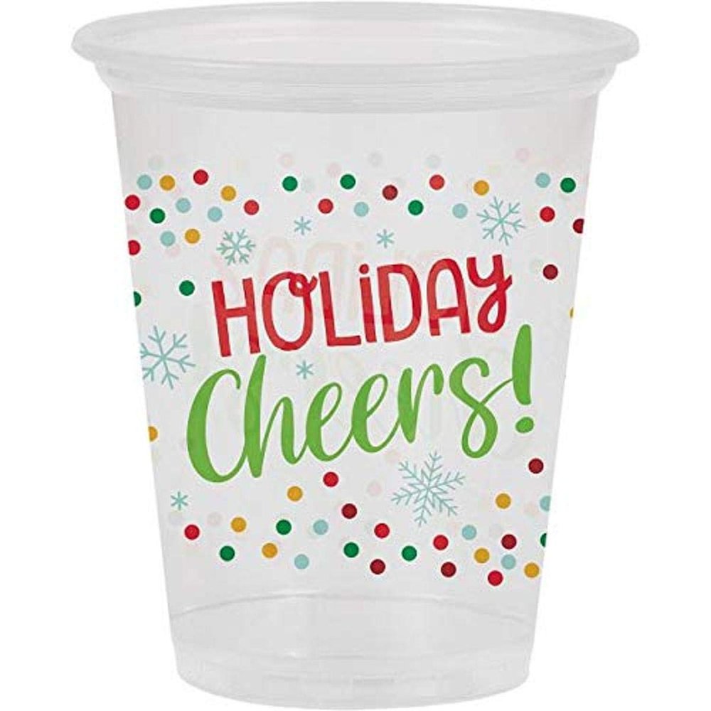 Creative Converting Christmas Plastic Cups, 16 oz. | Clear | 8 Pcs.