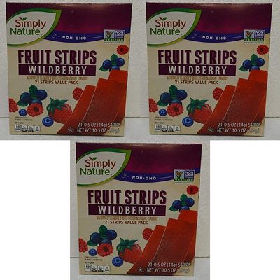 Simply Nature NON-GMO Fruit Strips Raspberry 21 Strips Value Pack Pack of 3