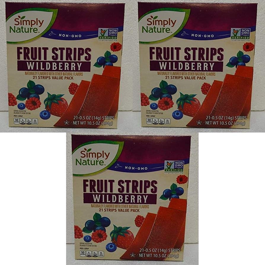 Simply Nature NON-GMO Fruit Strips Raspberry 21 Strips Value Pack Pack of 3