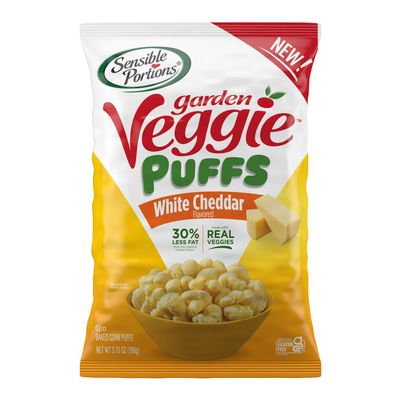 Sensible Portions Garden Veggie Puffs, White Cheddar Baked Corn Puffs, 3.75 oz