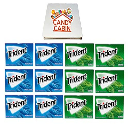 Trident Sugar Free Chewing Gum, Variety Pack of 12 by CANDY CABIN (Original - Spearmint)