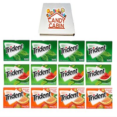 Trident Sugar Free Chewing Gum, Variety Pack of 12 by CANDY CABIN (Spearmint - Tropical Twist - Watermelon Twist)