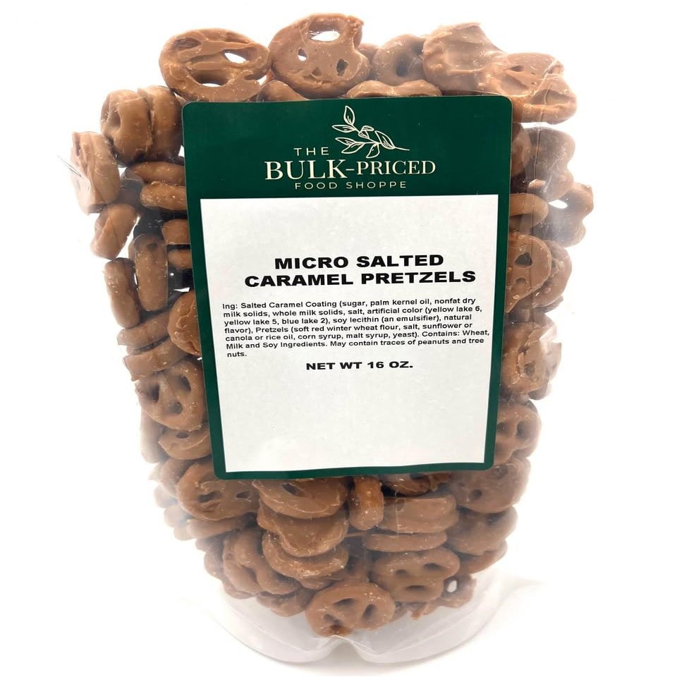 Micro Salted Caramel Pretzels, Bulk Size (1 lb. Resealable Zip Lock Stand Up Bag)