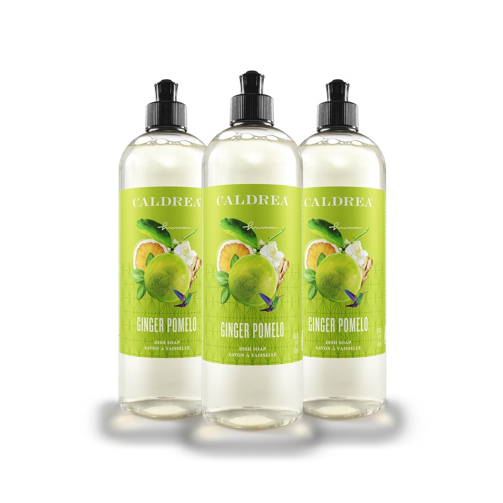 Caldrea Dish Soap, Biodegradable Dishwashing Liquid made with Soap Bark and Aloe Vera, Ginger Pomelo, 16 oz , 3 Pack