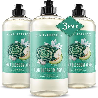 Caldrea Dish Soap, Biodegradable Dishwashing Liquid made with Soap Bark and Aloe Vera, Pear Blossom Agave, 16 oz , 3 Pack