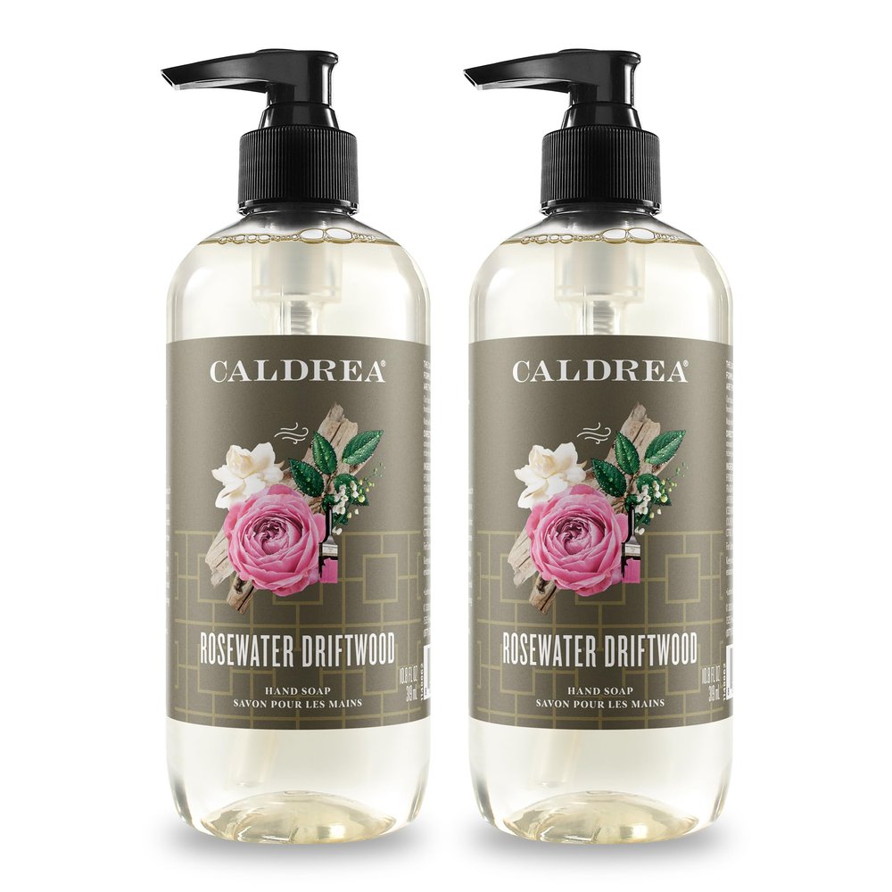 Caldrea Hand Wash Soap, Aloe Vera Gel, Olive Oil and Essential Oils to Cleanse and Condition, Rosewater Driftwood, 10.8 oz, 2 Pack