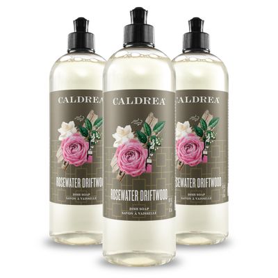 Caldrea Dish Soap, Biodegradable Dishwashing Liquid made with Soap Bark and Aloe Vera, Rosewater Driftwood, 16 oz , 3 Pack