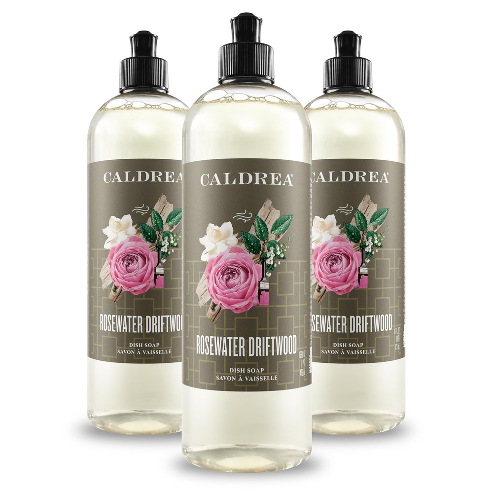 Caldrea Dish Soap, Biodegradable Dishwashing Liquid made with Soap Bark and Aloe Vera, Rosewater Driftwood, 16 oz , 3 Pack