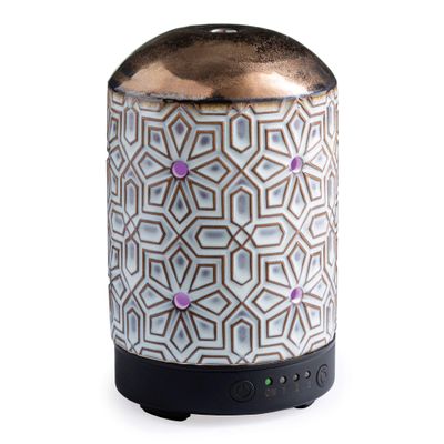 Airome Ceramic Essential Oil Diffuser with Timer|100 mL Humidifying Ultrasonic Aromatherapy Diffuser 8 Colorful LED Lights, Two Mist Modes, Timed Shut-Off, Geometric