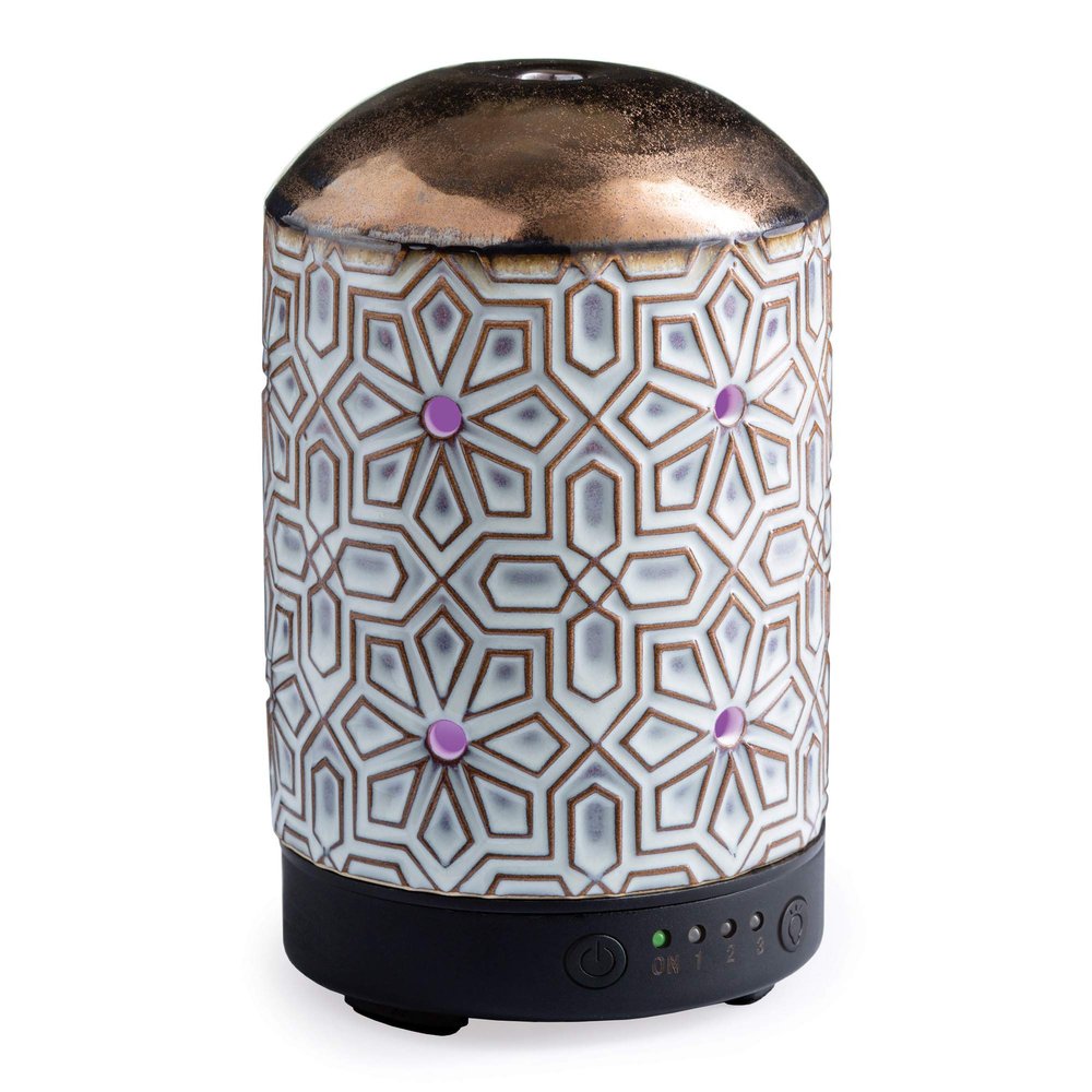 Airome Ceramic Essential Oil Diffuser with Timer|100 mL Humidifying Ultrasonic Aromatherapy Diffuser 8 Colorful LED Lights, Two Mist Modes, Timed Shut-Off, Geometric
