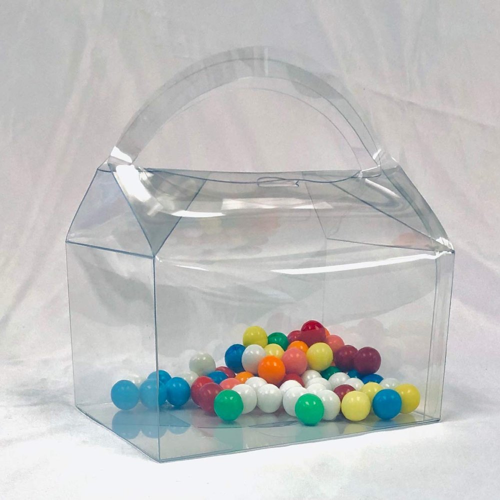 Durapak Supplies 150 PCS 6-3/8 x 4-1/2 x 5-1/2" Clear APET Food Safe Handbag/Gable Shaped Box with Arc Handle