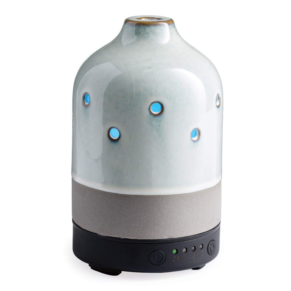 Airome Ceramic Essential Oil Diffuser with Timer|100 mL Humidifying Ultrasonic Aromatherapy Diffuser 8 Colorful LED Lights, Two Mist Modes, Timed Shut-Off, Glazed Concrete