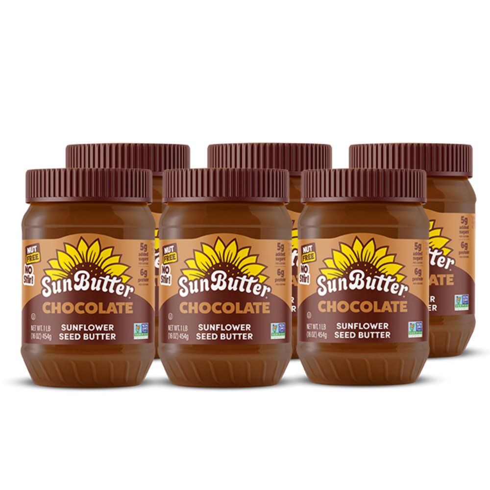 SunButter Chocolate Sunflower Seed Butter, 16 oz (6 Pack of 6) - Nut Free Spread with 7g Plant-Based Protein, Roasted Rich & Savory Flavor, Smooth Texture, Vegan, Kosher & Non-GMO