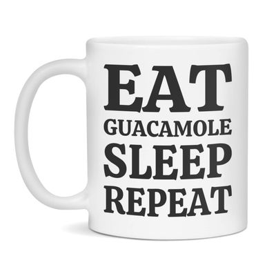 Funny Guacamole Coffee Mug - Eat Guacamole Sleep Repeat, 11-Ounce White