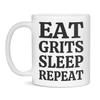 Funny Grits Coffee Mug - Eat Grits Sleep Repeat, 11-Ounce White view 1