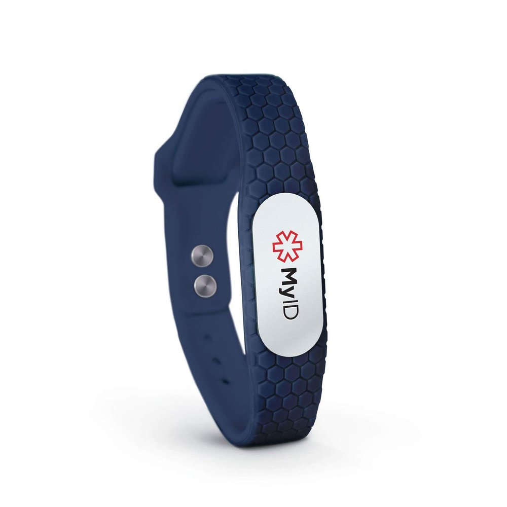 myID Hive Medical ID Bracelet for Diabetes Epilepsy Autism and More - Silver Pod (M/L, Navy)